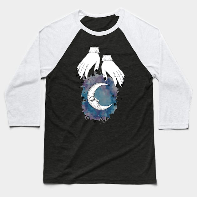 Moon and hand Boho T-shirt Baseball T-Shirt by Manlangit Digital Studio